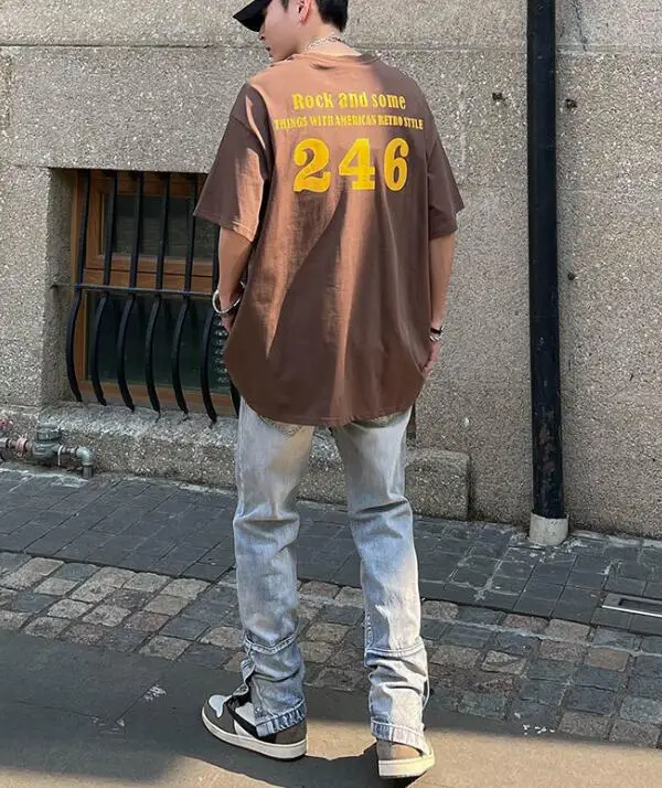 High Street Washed Jeans Hip Hop Worn Out Ripped Hole Breasted Slit Jeans Straight Denim Pants