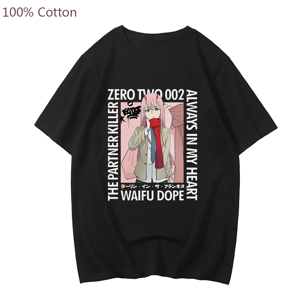 

Zero Two Mens T Shirt Pure Cotton T-shirt Anime Harajuku Printing Tshirts Fashion Short-sleeve Summer Tee Shirt Female Clothes