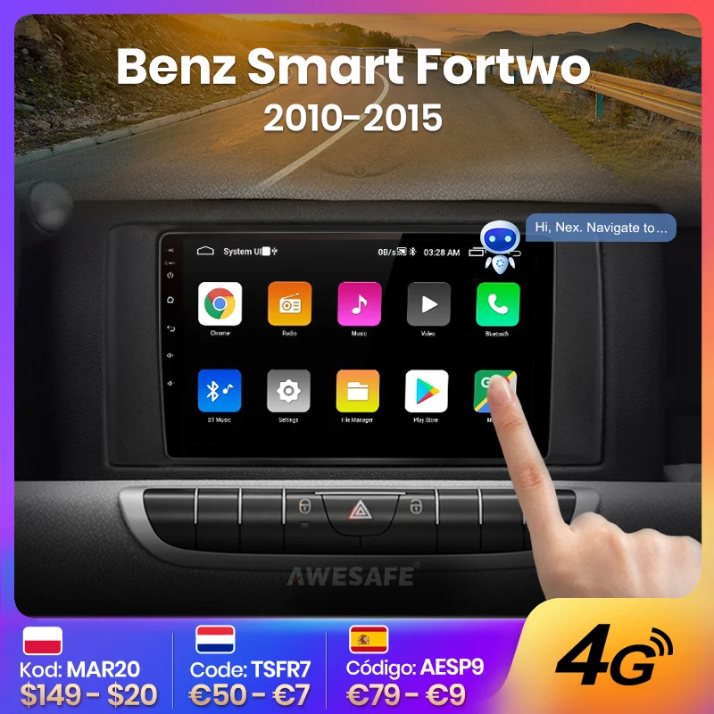 Автомагнитола AWESAFE 2 din Android для Mercedes Benz Smart Fortwo 2010-2015 автомобильное радио