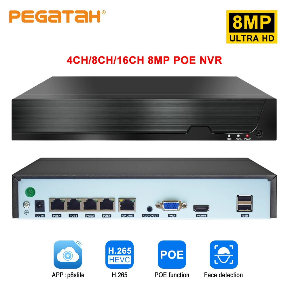

Видеорегистратор 8-мегапиксельный POE NVR H.265 4K для IP-камеры POE, аудиовыход, распознавание лица, сигнализация, камера видеонаблюдения s, система ...