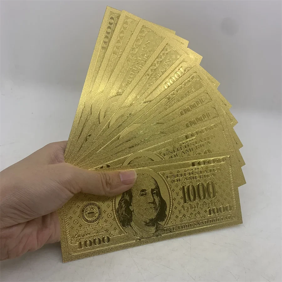 Розничная продажа 24-каратной позолоченной банкнот на 1000 долларов США сувенирные