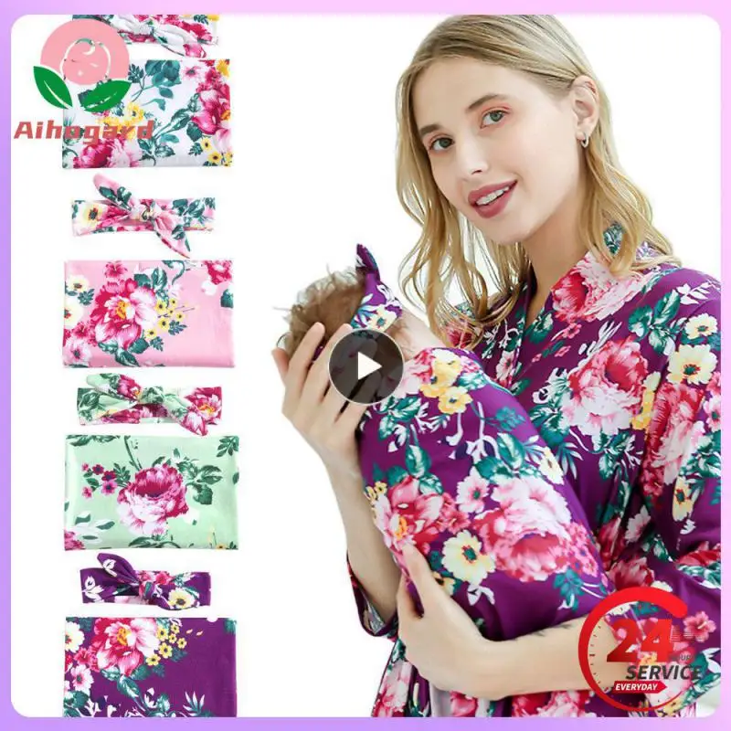 

INS printing baby blanket baby swaddle wrap blanket newborn wrap cloth DIY headband two-piece set