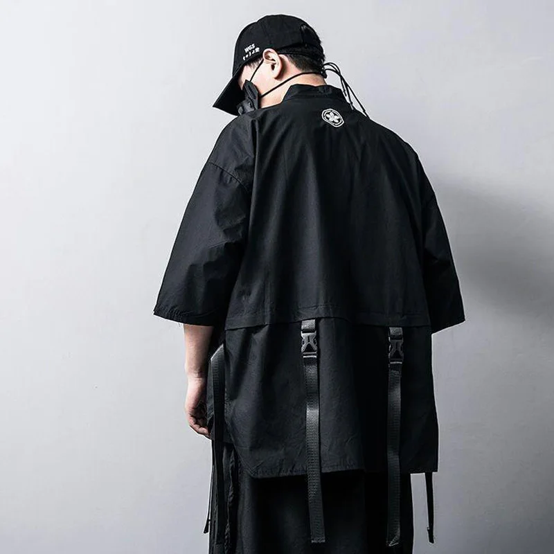 Японская мода мужские Taoist халаты Techwear Повседневный Кардиган с коротким рукавом