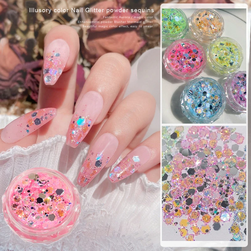 

Stylish DIY Sparkling Colorful Nail Sequins Hexagon Chunky Flakes Manicures Nail Chrome Powder Glitter Nail Art Decoration