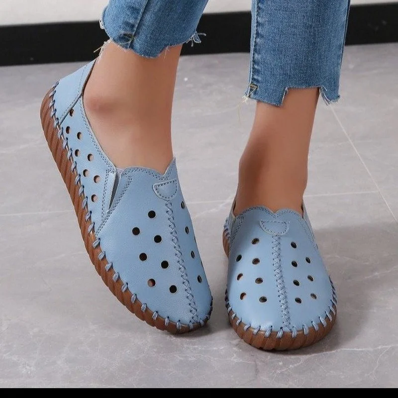 White Black Hollowed Moccasins for Women Genuine Leather Flats Breathable Loafers Shoes Women's Soft Casual Flat Shoes