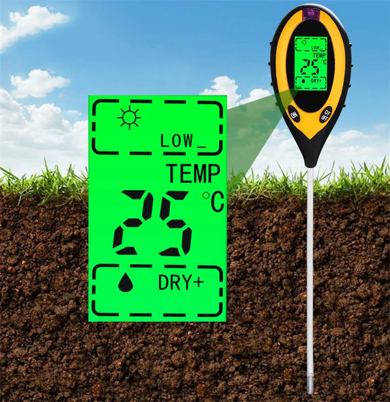 4 в 1 тестер влажности почвы/температуры/почвы PH кислотности измеритель
