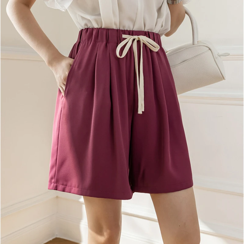 

Casual Lace-up High Waist Women Shorts 2022 Summer New Fashion Draped Loose Wide Leg Shorts Female Shorts