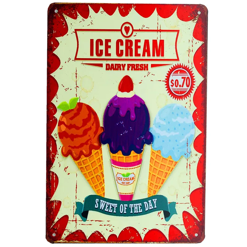 

New Arrival Ice Cream Hot Dog Vintage Retro Fast Food BBQ Metal Tin Signs Wall Art Tin Plaque Shabby Home Bed Decor Posters