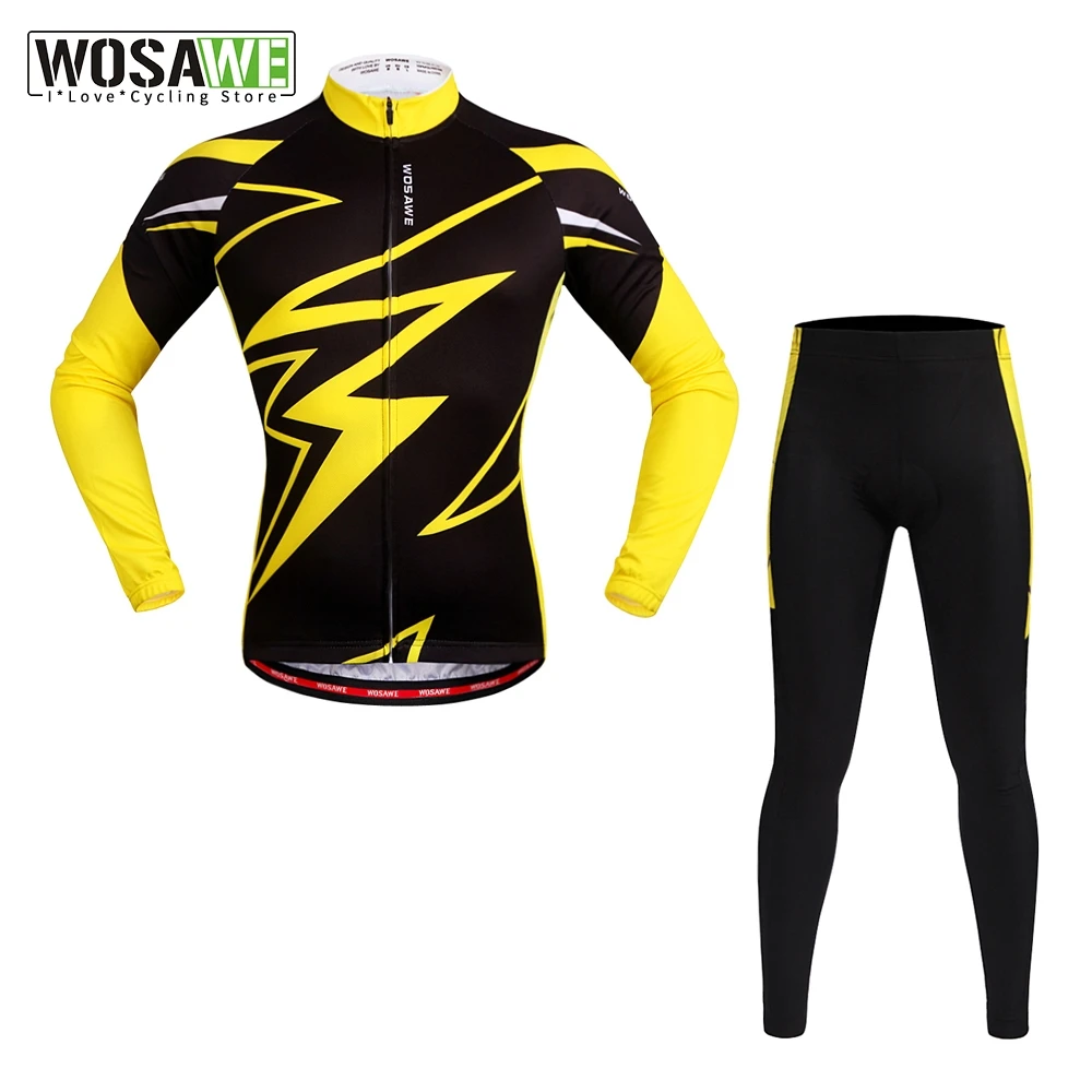 

WOSAWE Cycling Jersey Set Breathable Quick Dry Long Sleeves Jersey Bicycle Pants With Spone Pad Ciclismo Ropa MTB Men's Clothes