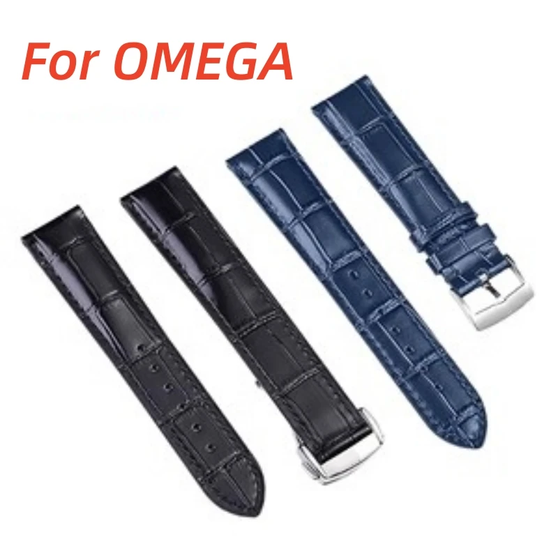 

Cow Leather Watchband for Omega Seamaster Ocean Speedmaster Cowhide Strap 20mm 18 19 21 22mm Black Blue Brown Bracelet with Logo