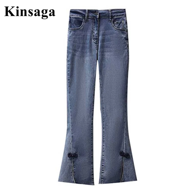 

Women High Waisted Ribbed Patchwork Indie Bow Stretchy Flare Jeans Mom 4XL Streetwear Y2K Fairy Grunge Split Denim Bell Bottoms