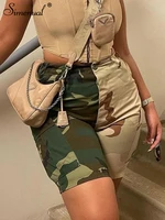 simenual camouflage panelled shorts women retro harajuku mid waist pockets straight zipper bottoms summer hot cargo shorts pants