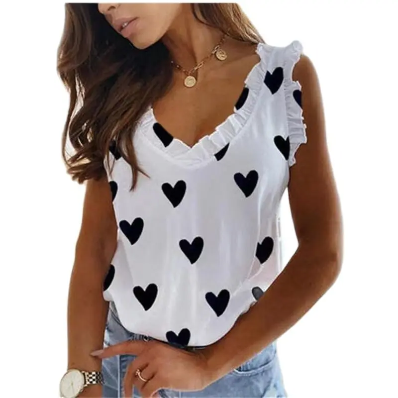 

Женская футболка с V-образным вырезом, с оборками