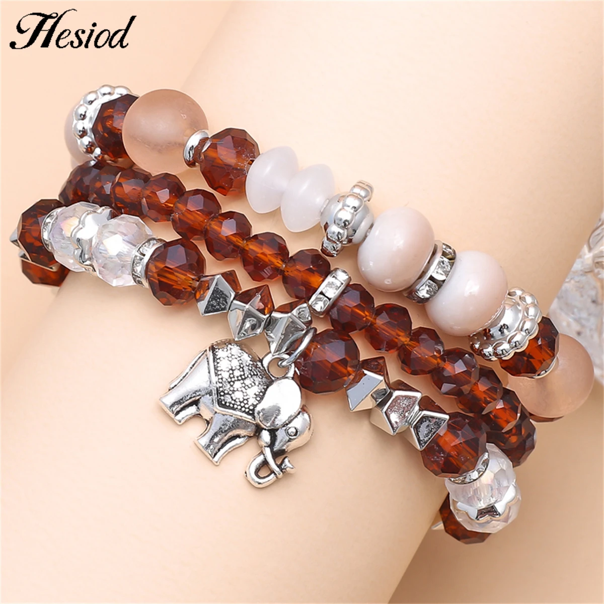 

New 3 Pcs/Set Vintage Elephant Italian Charm Bracelet For Women Men Acrylic Hand Jewerly Accessories Couple Gifts