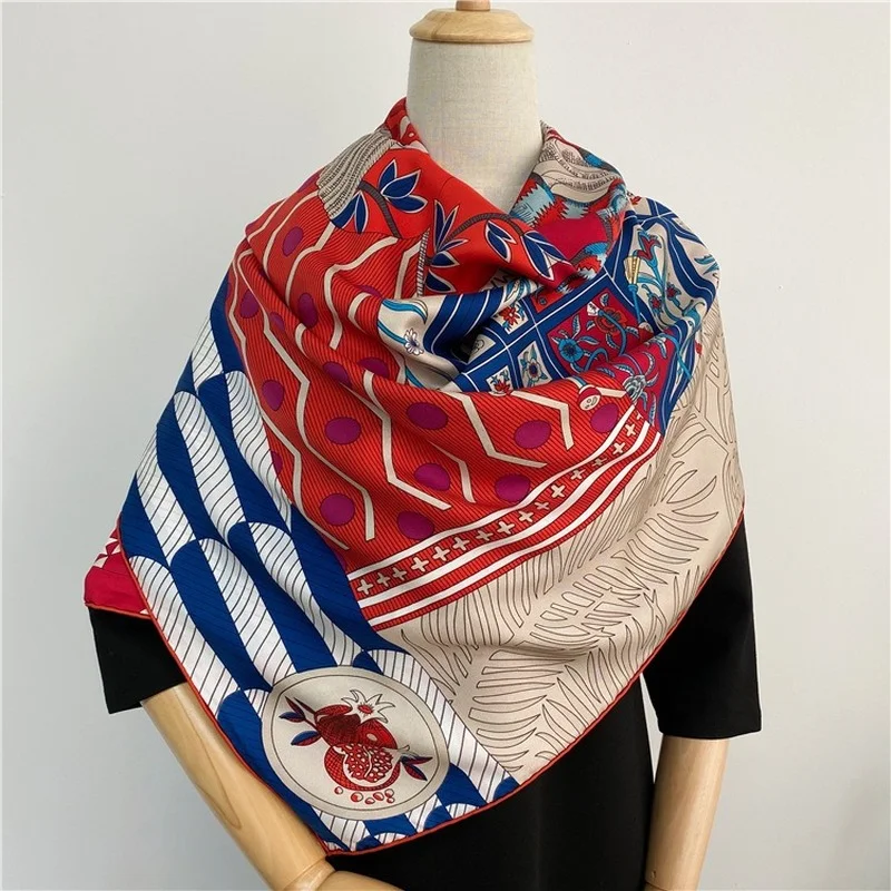 

135*135cm Silk Twill Scarves Luxury Ladies Silk Scarf Fashion Print Mulberry Silk Shawl Scarf Women Scarf Hijab Paréos Bandana
