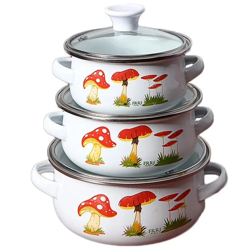 

Enamel Enamel Soup Pot Milk Pot Baby Food Supplement Noodle Cooking Pot Sauce Pot Stew Pot 3 Piece Set Universal Pots and Pans