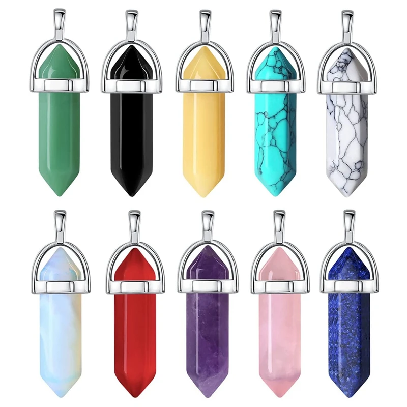 

10Pcs Healing Crystal Pendant Charms Jewelry Making Natural Gemstone Bulk Amethyst Obsidian Rose Quartz Carnelian