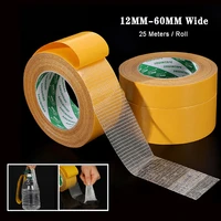 1roll 25m long mesh high viscosity transparent double sided grid tape 12mm 60mm wide glass fiber tape carpet adhesive waterproof
