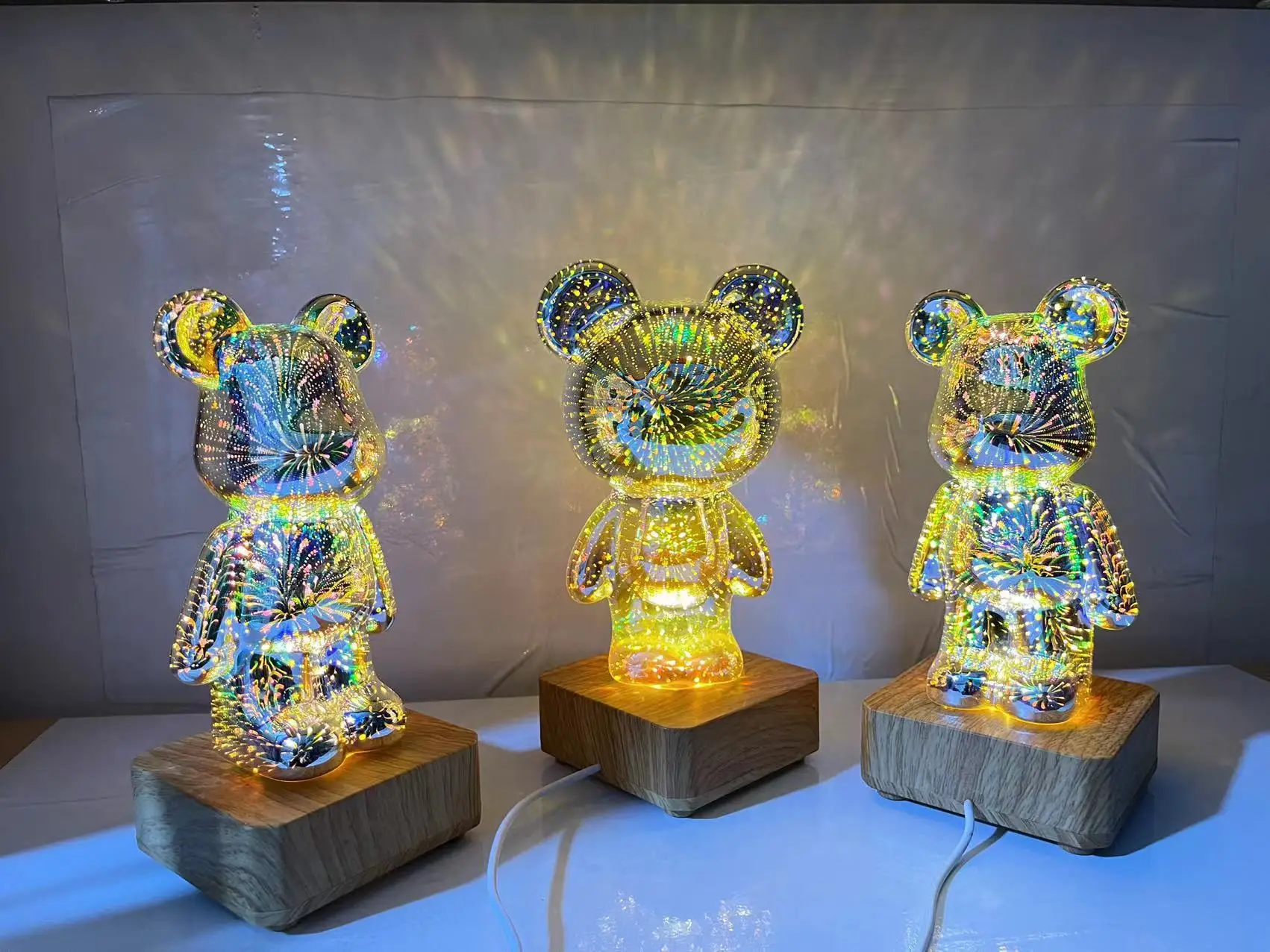 

3d Firework Bear Desktop Decoration Atmosphere Change Light Glass 3D Effect New Year's Gift Craft Ornament For Home Business
