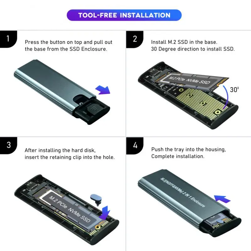 

Корпус M.2 NVME SSD, адаптер NGFF SATA, двухпротокольный корпус 2-в-1 для жесткого диска 10 Гбит/с