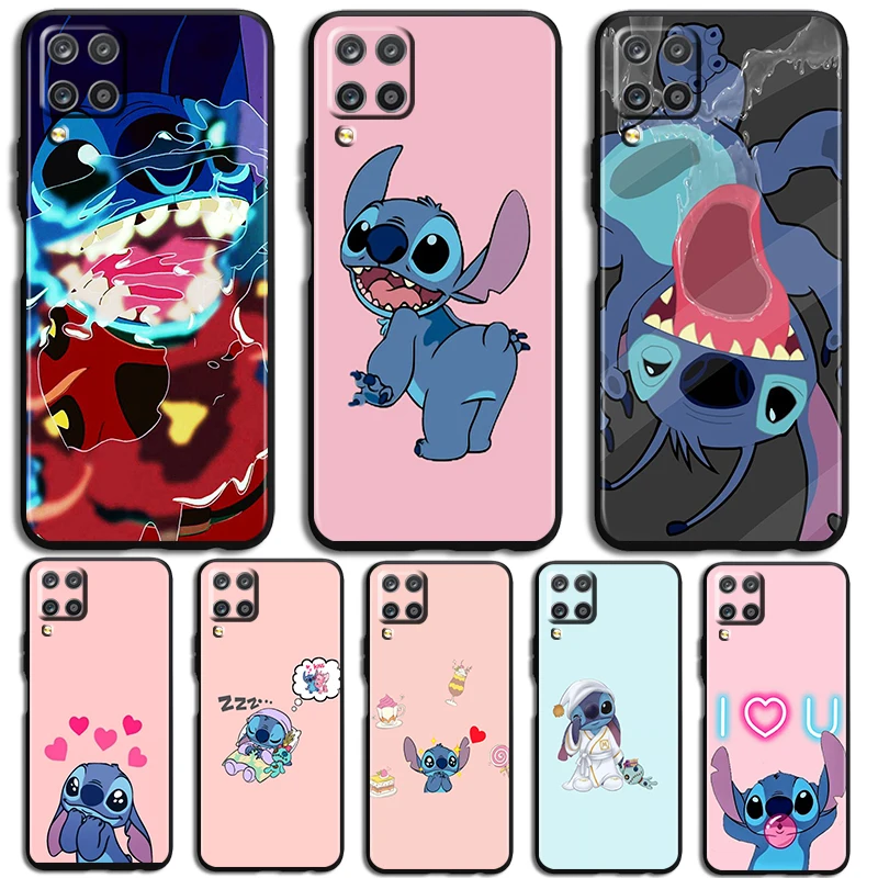 Cute Lilo Stitch Phone Case For Samsung Galaxy A73 A72 A71 A70 A53 A52 A51 A50 A42 A41 A40 A33 A32 A31 A30 A30S Black luxury