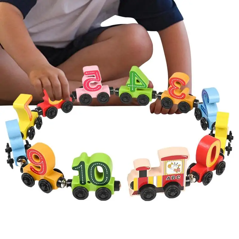 

12-section Magnetic Number Train Cars Digital Toy Set Assembling Building Block Wooden Early Education Toys Gift For Children