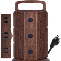 Walnut and Black us outlet  electric socket Charging Station extension board surge protector power strip tower