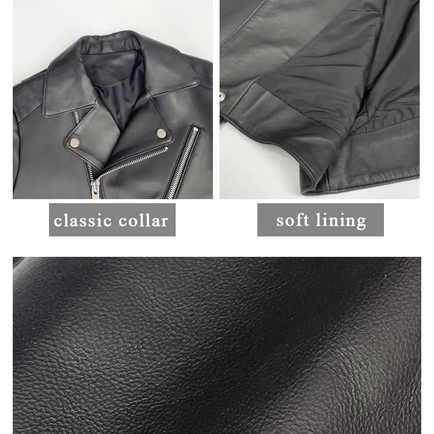 JANEFUR Women’s Jacket 2023 Genuine Leather Moto Biker Streetwear Classic Real Sheepskin Coat