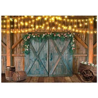 Rustic Barn Backdrop for Farm Theme Barn Door Hay Lights Rural Background Western Cowboy Party Table Banner Booth Decoration
