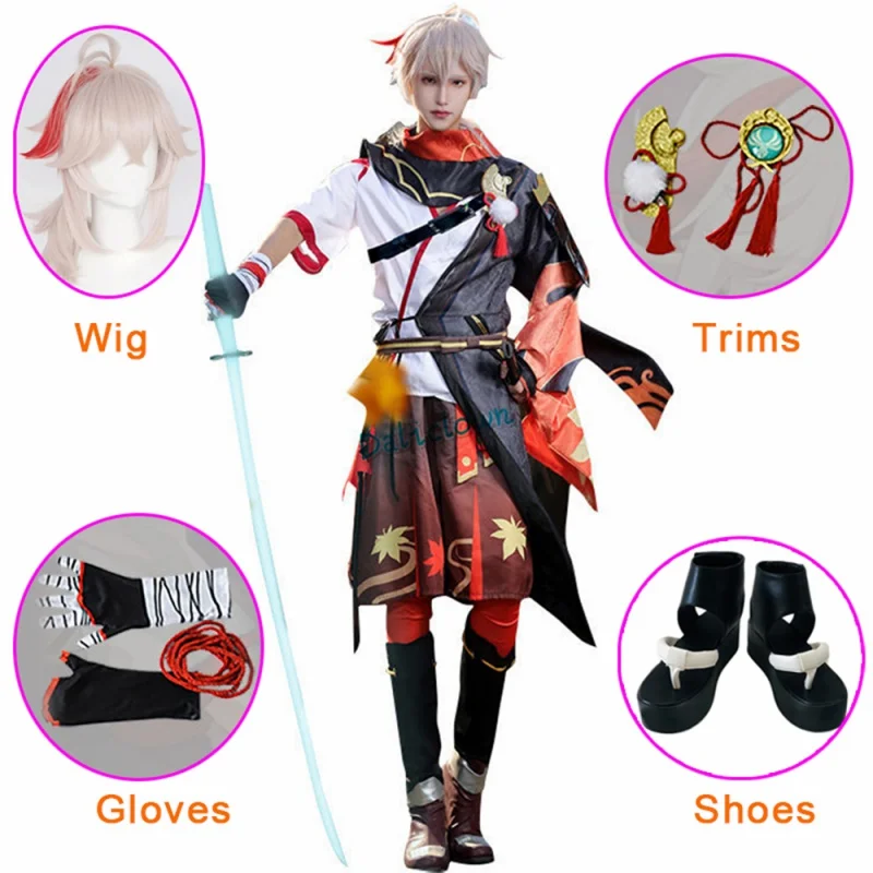 

Game Genshin Impact Kaedehara Kazuha Costume Halloween Carnival Samurai Costume Wig Shoes