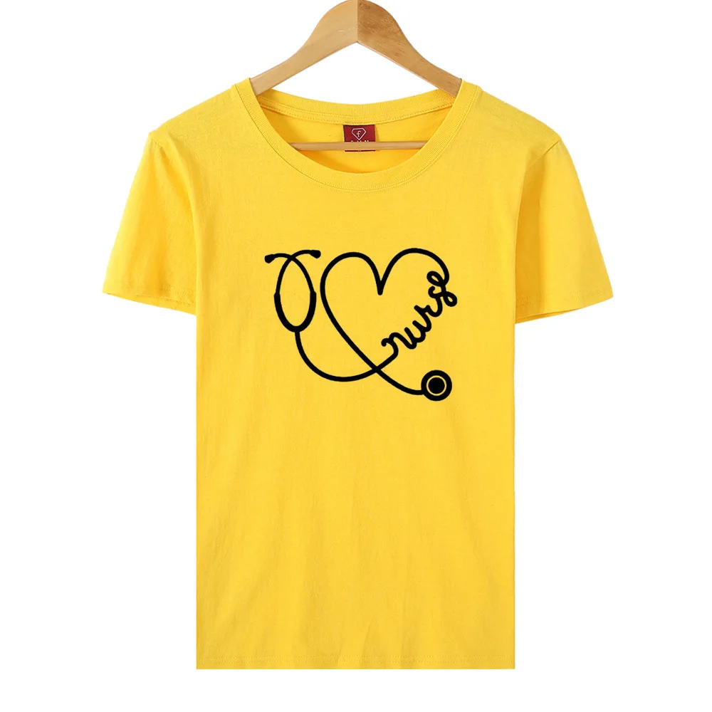 

Heart Letter Printed Heart-shaped Stethoscope Graphic Casual Short Sleeve T-shirt Casual Girl T-shirt Top Graphic T Shirts Tee