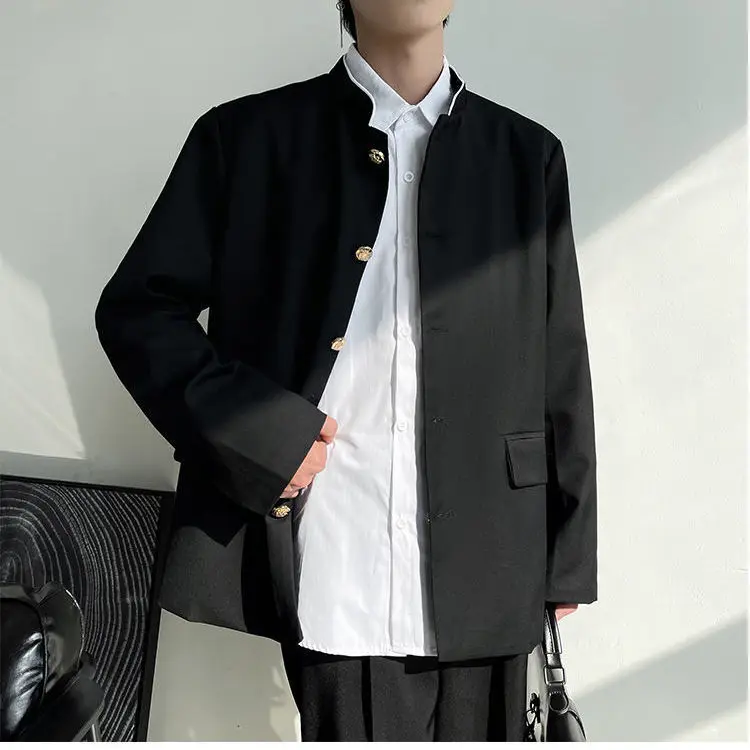 

Костюм со стоячим воротником новая Корейская версия для весны и осени, свободная куртка с теплой кровью для студентов, для мужчин и женщин