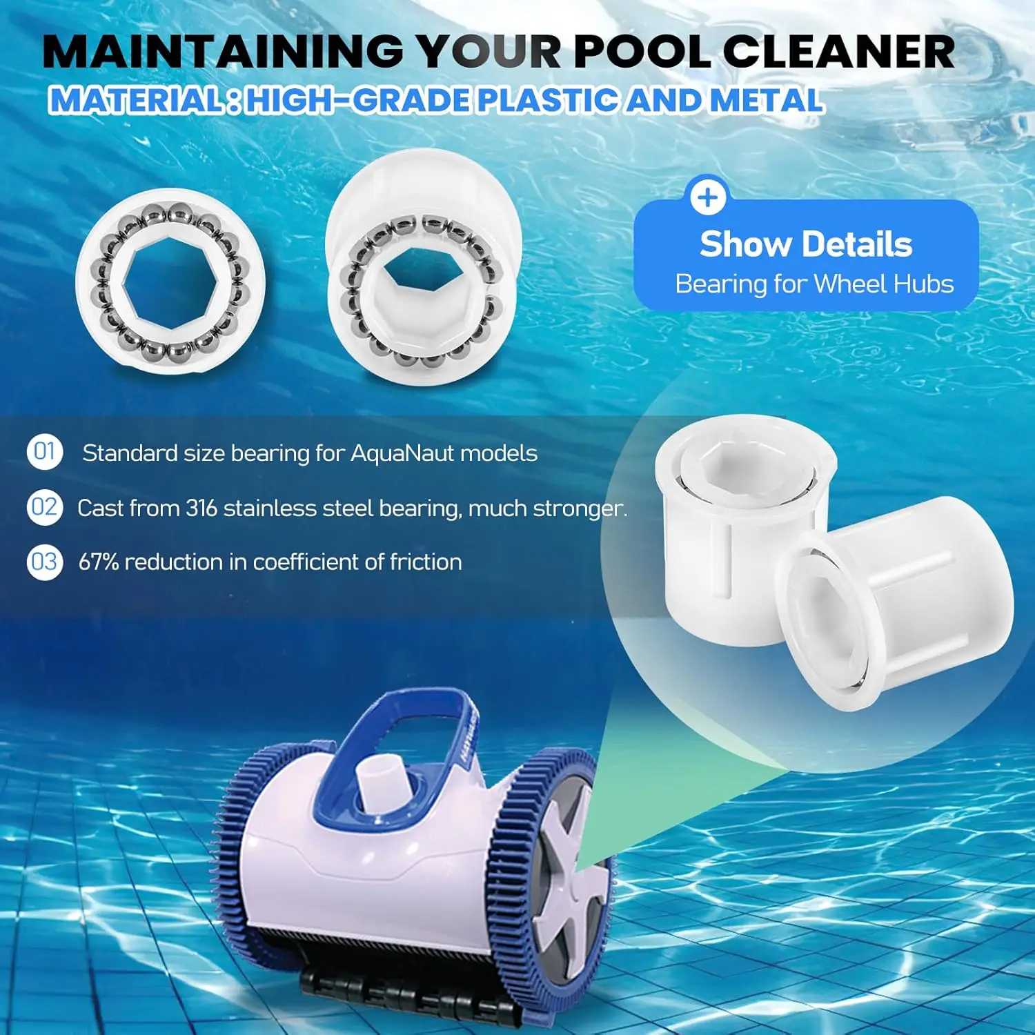Фото PVX976PK2 Ремкомплект ступичных подшипников для Hayward AquaNaut 200/400/450, для Poolvergnuegen, для Phoenix 2 и 4-колесного всасывающего бассейна №5