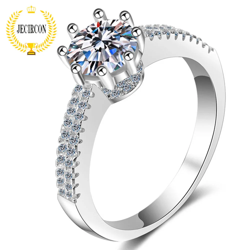 JECIRCON женское кольцо из стерлингового серебра 925 пробы 6-зубчатое с короной и