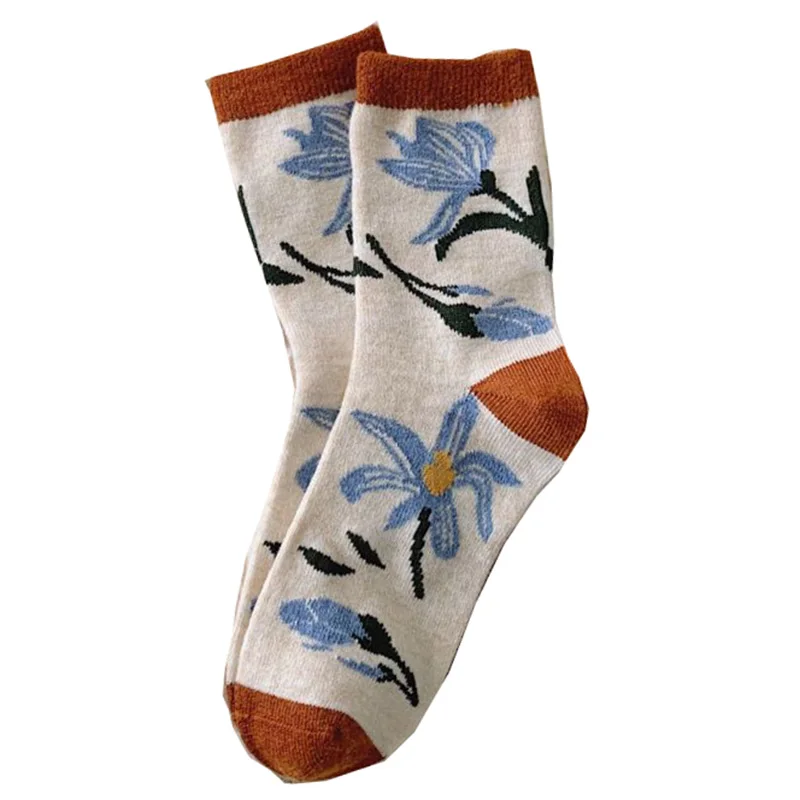 5 Pairs Plus Velvet Thickened Wool Socks Women Casual  Winter Warm Cashmere Fashion Socks Soft Comfortable Cute Flowers Calzini