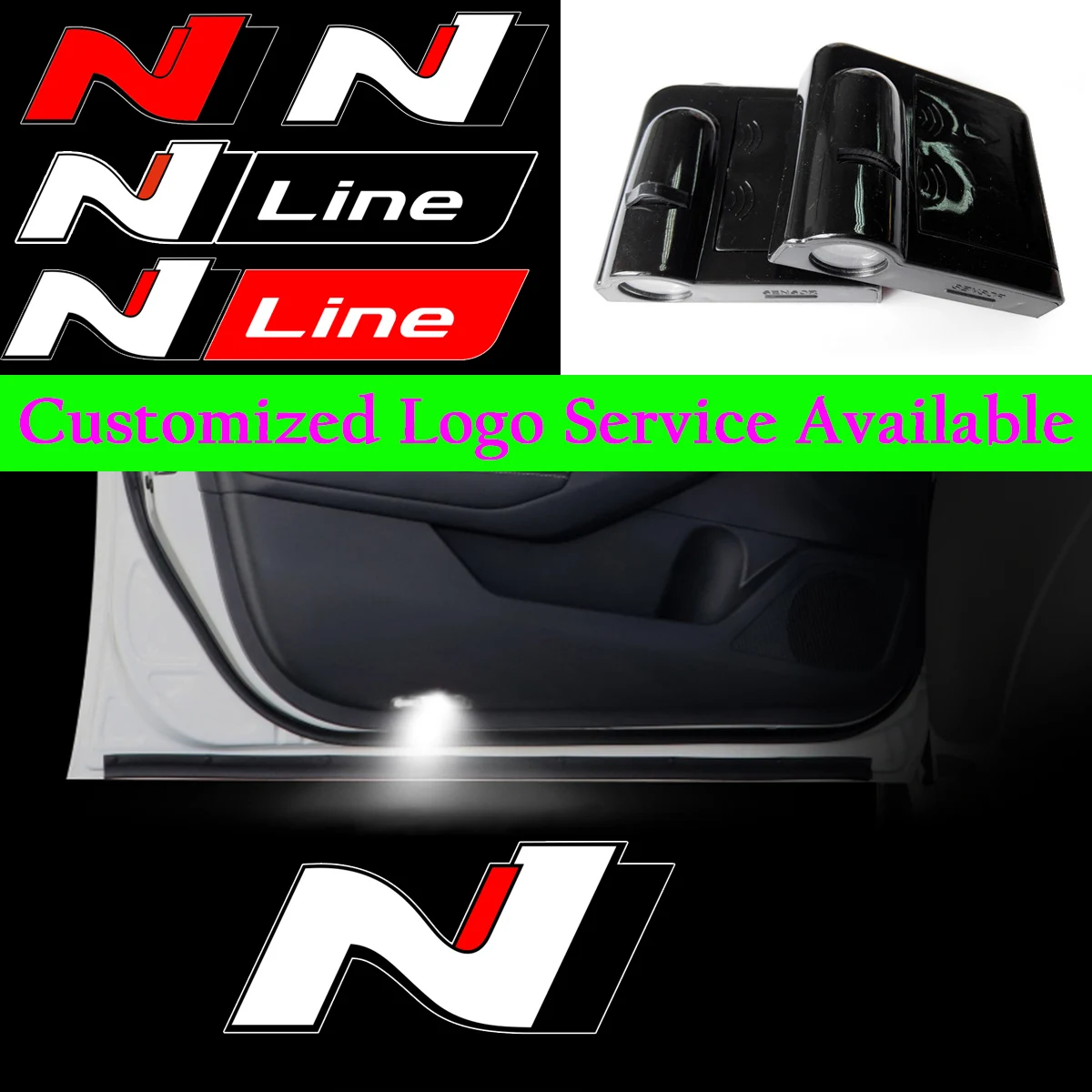 2x N Line Nline Logo Wireless Car Door LED Light Ghost Shadow Laser Projector for I30 2021 Sonata Elantra Veloster Kona Tucson