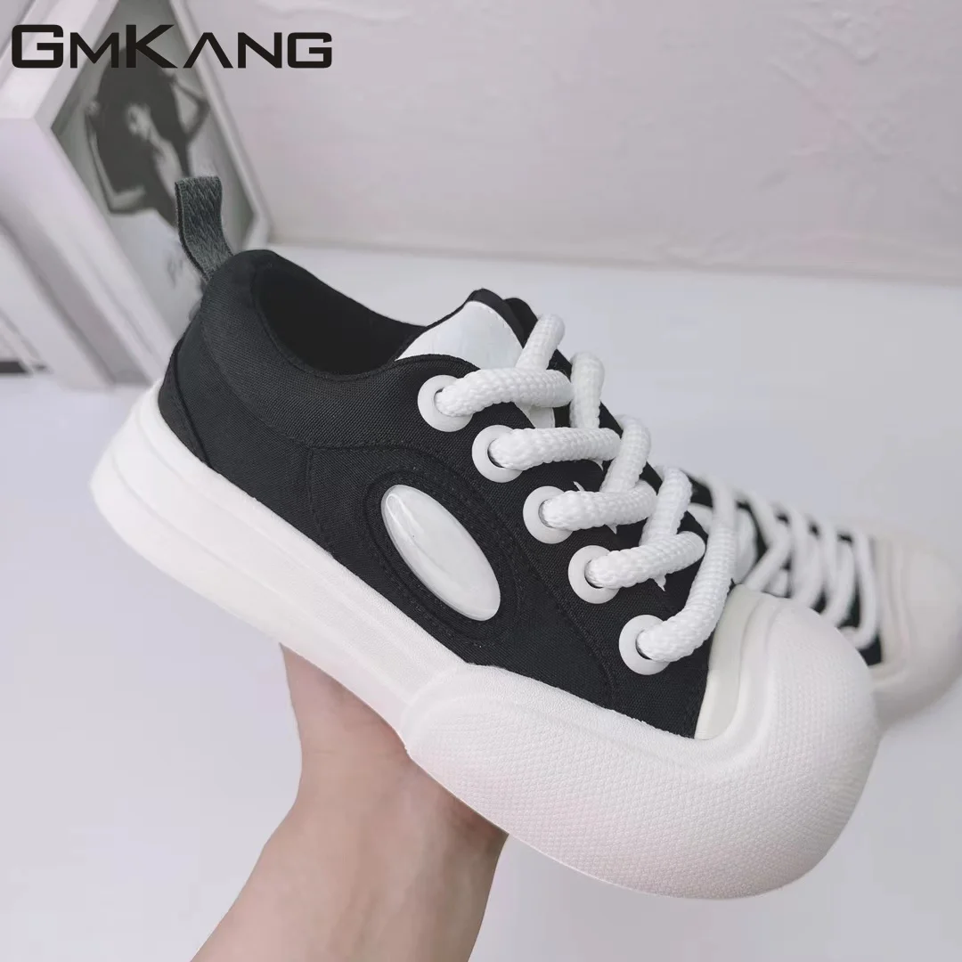 Spring New Thick Sole Casual Shoes Women Round Toe Lace Up Loafers Comfy Genuine Leather Flat Platform Shoes Female 2023