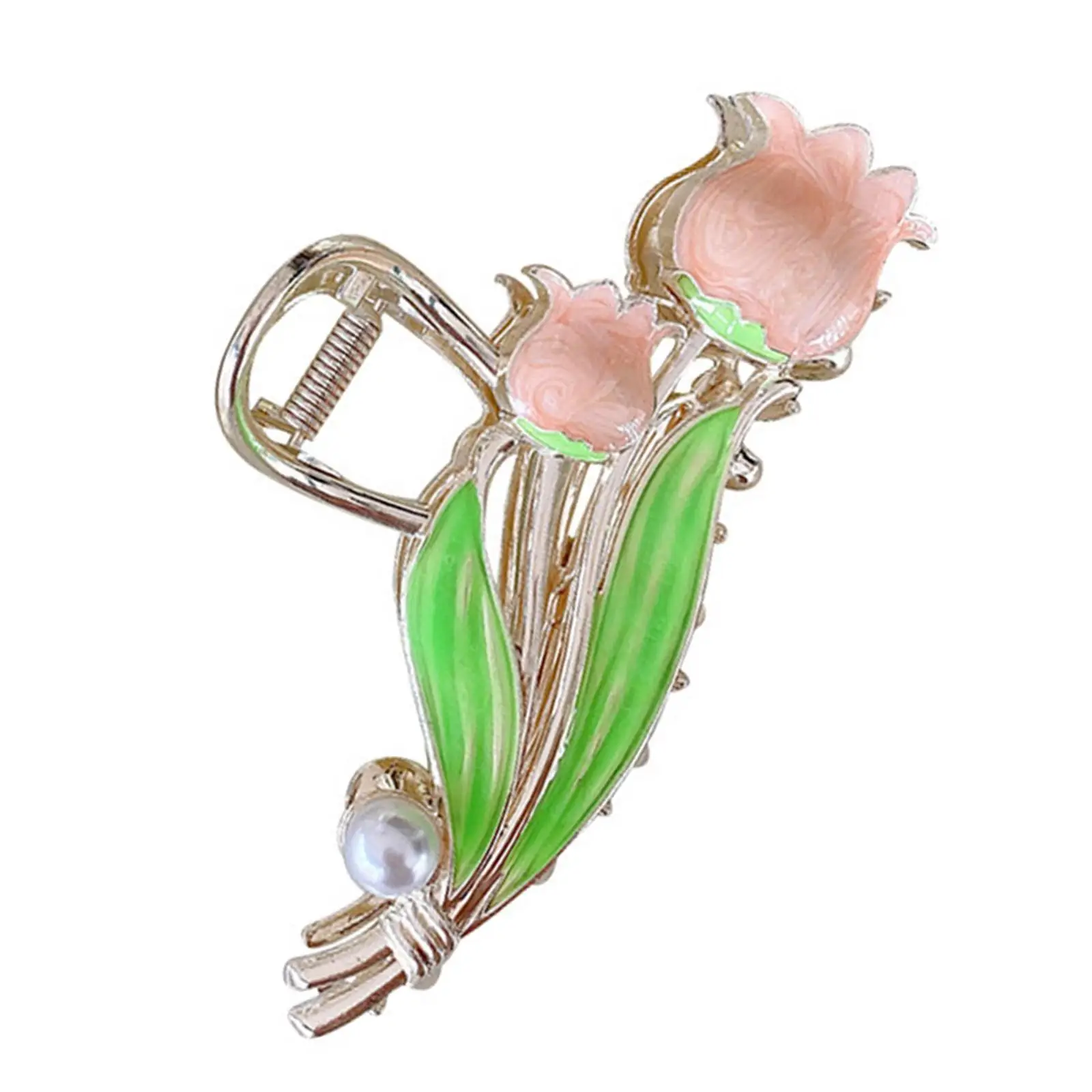 

Elegant Tulip Metal Pearl Hairpin Lily Of The Valley Flower Tulip Metal Pearl Hairpin Girl's Ponytail Hair Claw Decoration