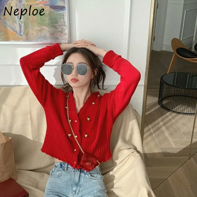 Кардиган Neploe женский с вышивкой милый французский однобортный свитер длинным