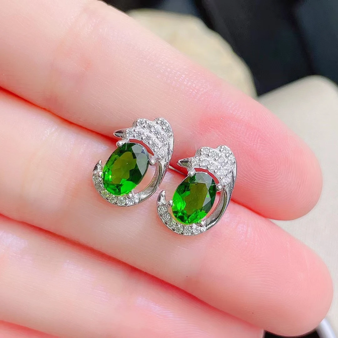 

Classic S925 Silver Natural Peridot Stud Earrings Daily Wear Attractive Women Gift Real 925 Silver Citrine Diopside gemstone
