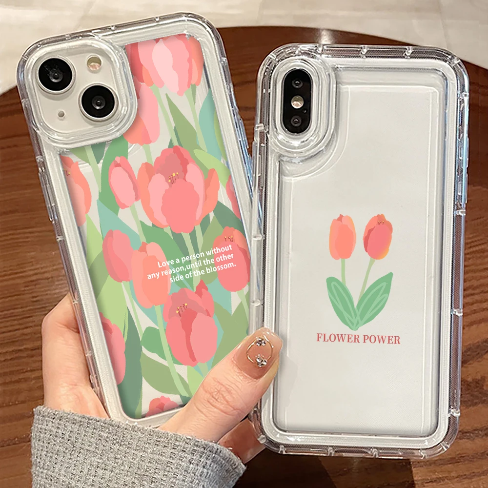 

Tulip Text Labels Phone Case for iPhone 14 13 12 11 ProMax mini Plus XR XS Max 7 8 SE 2022 Transparent Shockproof Soft TPU Cover