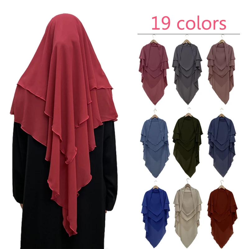 Women Solid Color Two Layer Chiffon Muslim Hijab Ladies Shawl Scarf Middle East Dubai Turkey Islam Fashion Headscarf Accessories