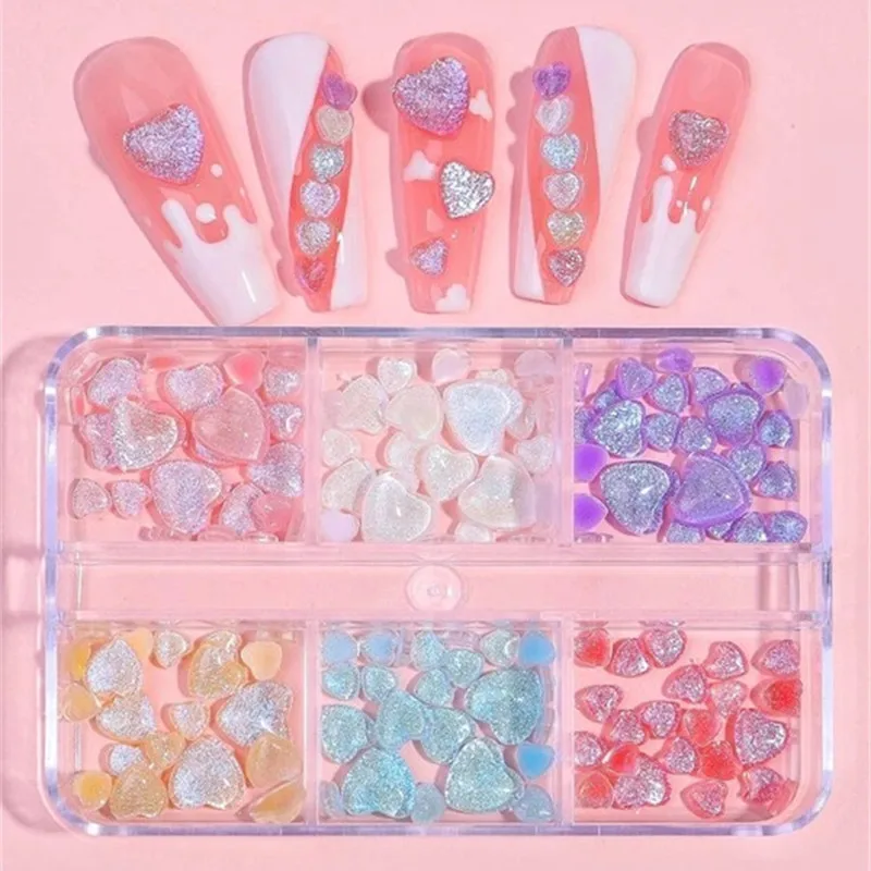 

6Girds Colors Love Nail Rhinestones Glow Flower Nail Art Decorat Cartoon Bear Accessories Kawaii Resin Nail Charms DIY Jewelry