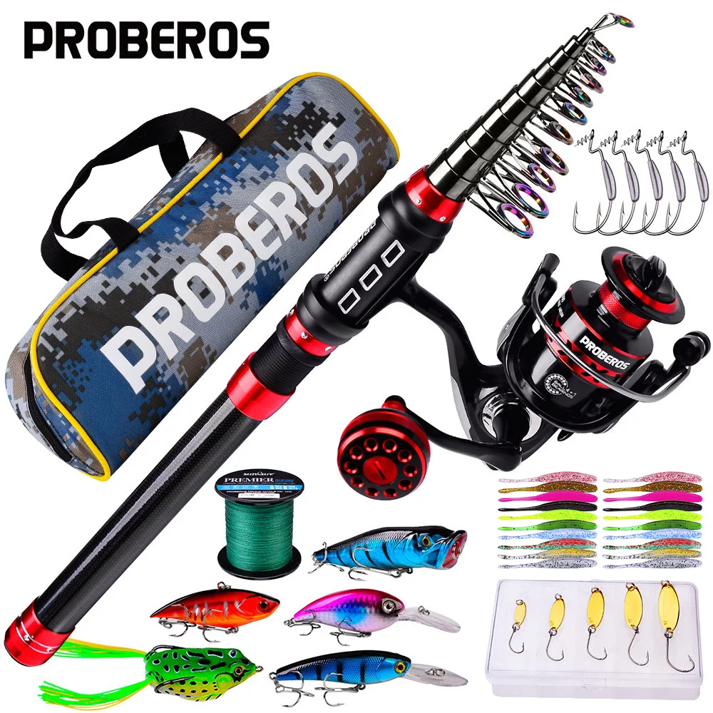 

PROBEROS 1.8m-3.6m Fishing Rod and Reel Combo Kit Spinning Fishing Reel and Spinning Rods Fishing Line Lure Bag Hooks Full Set