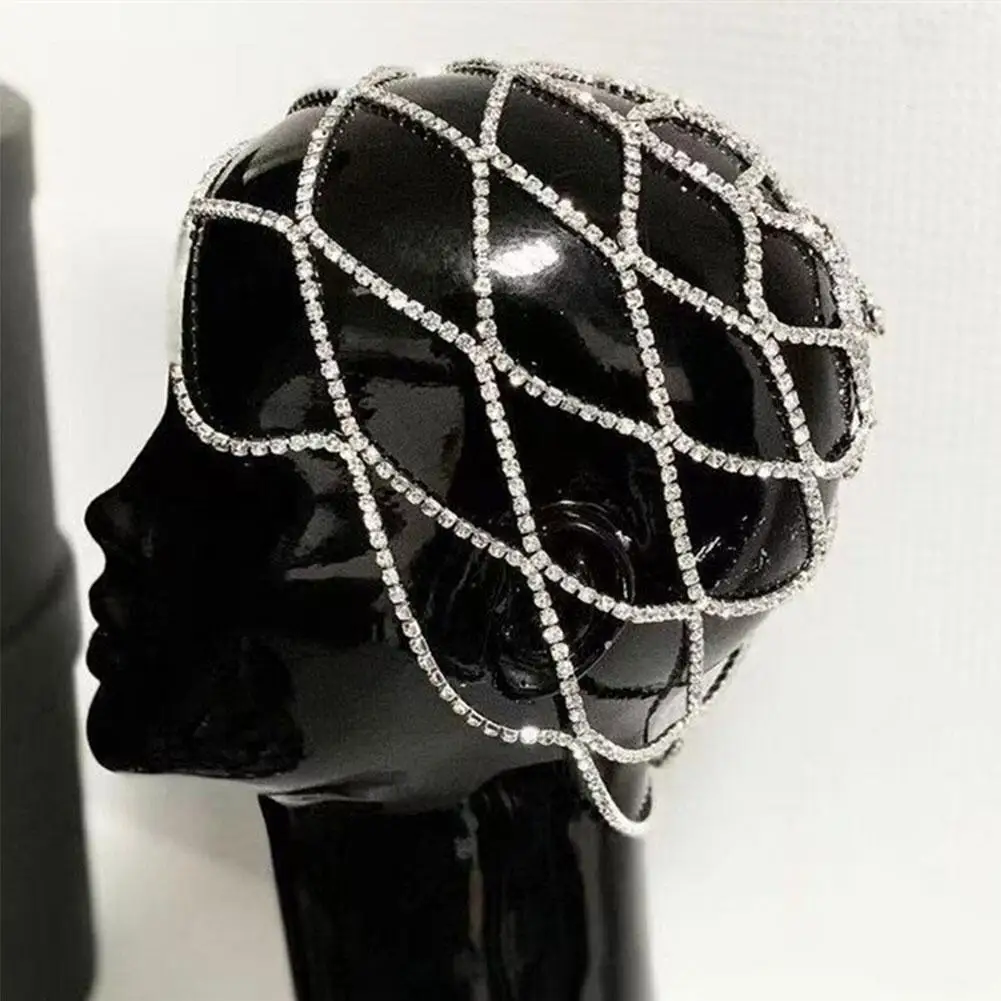 Hollow Rhinestone Mesh Headpiece Wedding Bridal Head Chain Jewelry For Women Luxury Crystal Headband Head Hat Hair Accessory images - 6