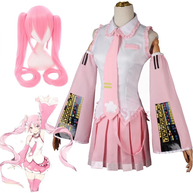 

Anime new Vocaloid Miku Cosplay Costumes Japan Midi Dress Beginner Future Miku Cosplay Female Halloween Carnival Party Pink Wig