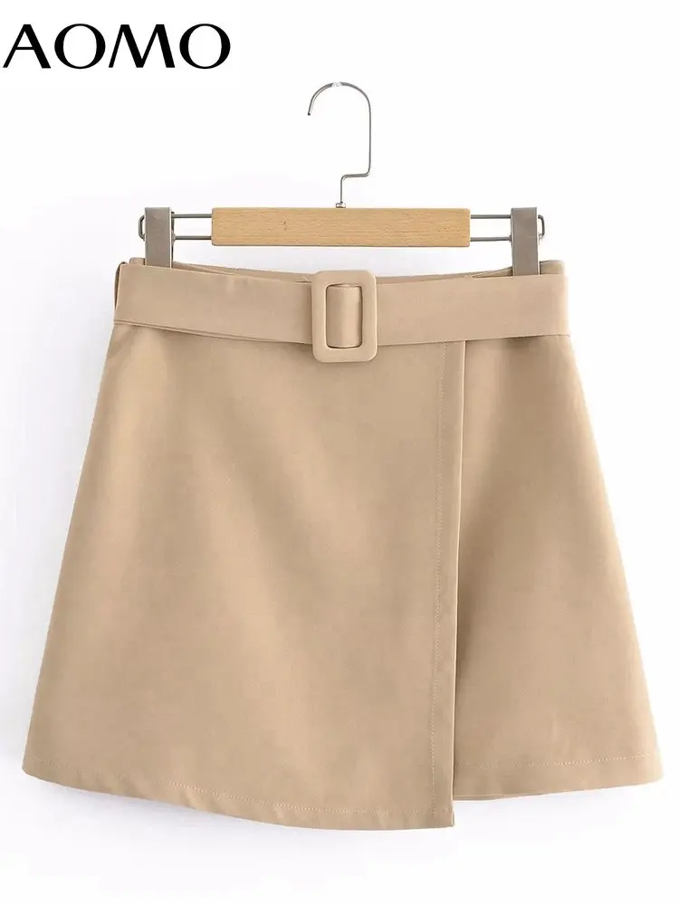 

Женская осенне-зимняя мини-юбка с поясом и высокой талией