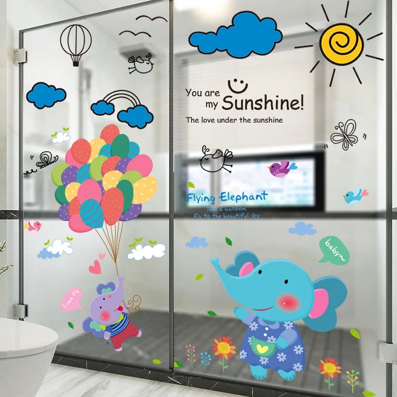 

Наклейки на стену с изображением слона, животных, облаков, воздушных шаров