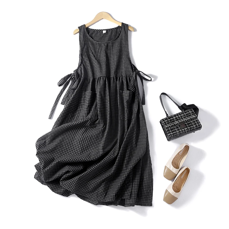 Повседневная Свободная Женская одежда Новинка лета 2023 хлопковые платья-жилеты в