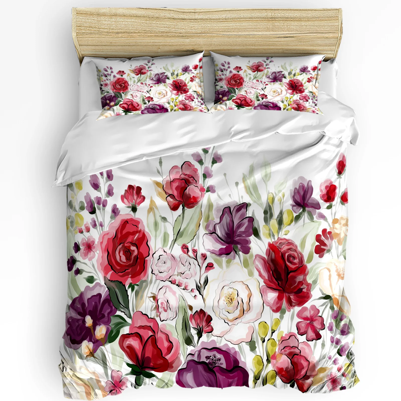 

Color Flower Leaf Plant Watercolor 3pcs Bedding Set For Bedroom Double Bed Home Textile Duvet Cover Quilt Cover Pillowcase